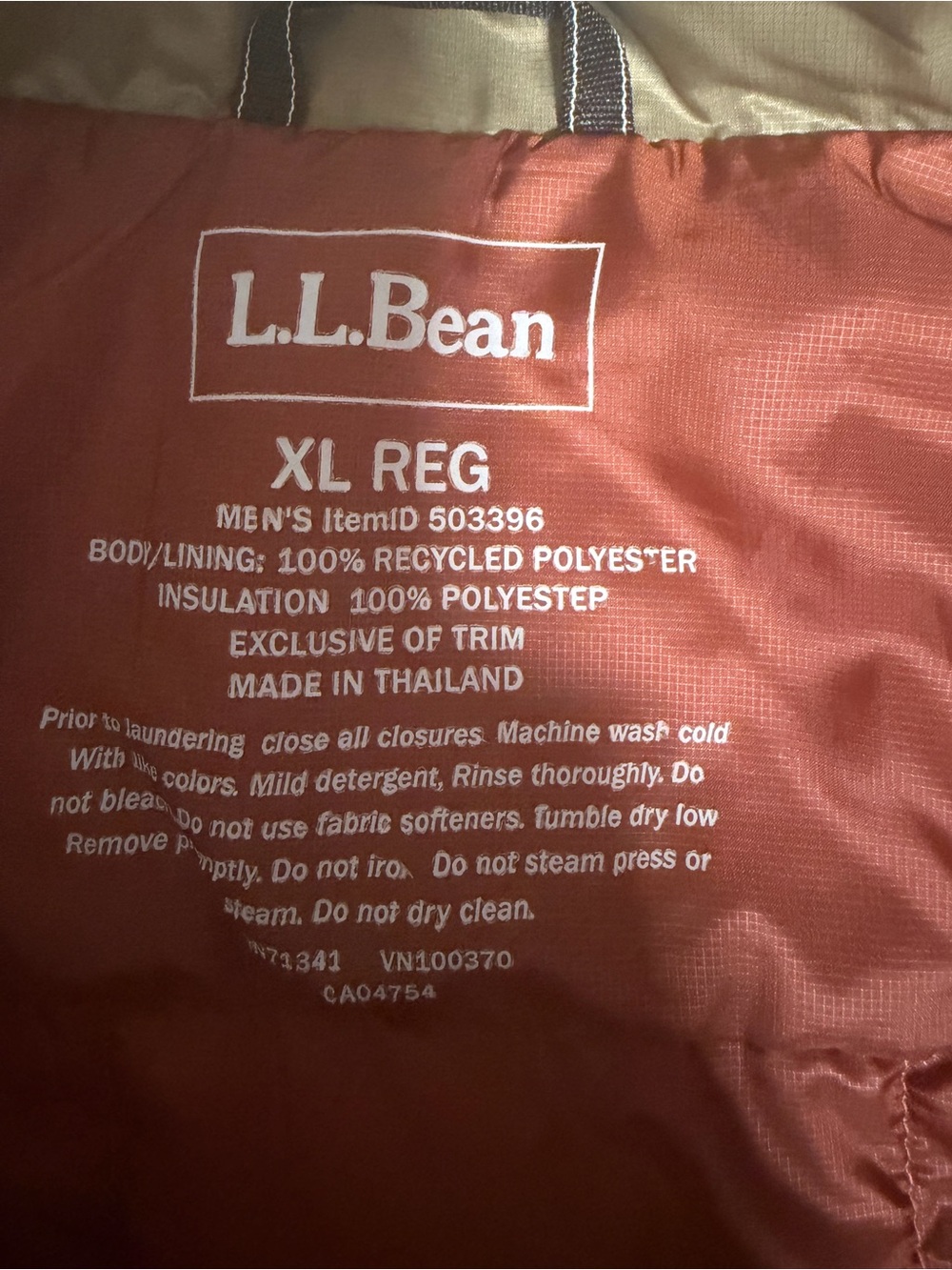 L.L. Bean Quilted Insulated Vest in Olive with Brown Trim - Picture 5 of 6